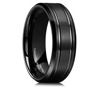 King Will Anillos de tungsteno de plata de 8 mm para hombre, líneas ranuradas centrales, alianzas de compromiso para hombre, anillos de compromiso y promesa, anillos de compromiso mate cepillado con