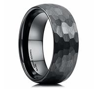 King Will Anillos de tungsteno martillado de 8 mm para hombres y mujeres, abombado, negro, cepillado, anillo de compromiso para hombre, alianza de boda 11.5, Tungsteno, Sin piedras preciosas