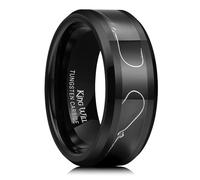 King Will Anillos de tungsteno negro de 8 mm para hombre, con incrustaciones de notas musicales, ajuste cómodo, Carburo de tungsteno, Sin piedra preciosa