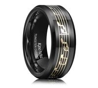 King Will Anillos musicales de tungsteno negro de 8 mm para hombre, anillo de boda con incrustaciones de música de oro biselado, Carburo de tungsteno, Sin piedra preciosa