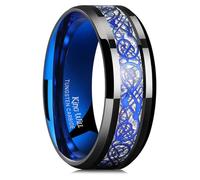 King Will Dragon - Anillo de carburo de tungsteno, diseño celta de dragón, azul y negro, de 8 mm, para hombre, para boda, pulido, de ajuste cómodo