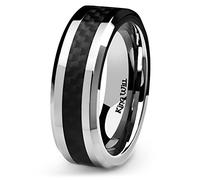 King Will GENTLEMAN - Anillo de boda de carburo de tungsteno negro de 8 mm con incrustaciones de fibra de carbono para hombre, ajuste cómodo, R 1/2(59.53mm), Titanio, Sin piedras preciosas
