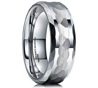 King Will Hammer Anillo de tungsteno de 8 mm plateado/negro con martillo, ajuste cómodo, facetado, banda de boda para hombre, borde pulido, bordes biselados, Z(68.47mm), Tungsteno, Sin piedras