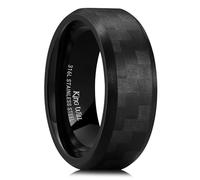 King Will Lujoso anillo de boda de acero inoxidable para hombre con fibra de carbono, anillo de boda de acero inoxidable negro de 8 mm con fibra de carbono grano K, anillo de boda negro para hombre