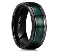 King Will NATURE - Anillo de titanio negro y plateado de 8 mm con incrustaciones de madera/agujero interior de madera, anillo de boda para hombre, N 1/2(54.43mm), Titanio, Sin piedras preciosas