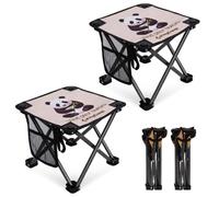 KingCamp 2pcs Taburetes Plegable Portátil con Estampado de Panda 180kg | Ultraligero con Bolsillo Lateral Tela Oxford Duradera Mini Silla para Excursiones Senderismo Pesca Camping Jardín y Eventos