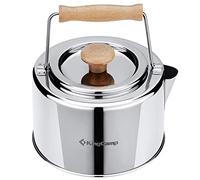 KingCamp Hervidor de Agua Portátil Tetera Cafetera Outdoor Ligero Acero Inoxidable Hervidor Camping Con Mango de Bambú 1.2L para Camping Exterior Picnic Senderismo Barbacoa al Aire Libre Acampar