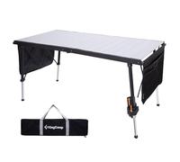 KingCamp Mesa de Camping Plegable Extra Grande Altura Ajustable, 140x70cm 48-70cm con Bolsillos de Almacenamiento, Ligera & Estable para Jardín, Balcón & Outdoor