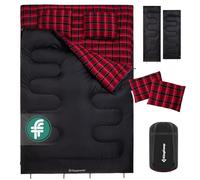 KingCamp Saco de Dormir Doble，220 x 150cm XL Saco de Dormir de Franela de Invierno para 2 Personas con 2 Almohadas + 1 Bolsa, 4 Estaciones hasta -13°,para Acampar Senderismo Viajes Exterior, Negro