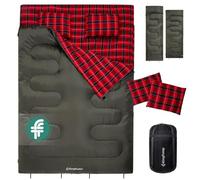 KingCamp Saco de Dormir Doble，220 x 150cm XL Saco de Dormir de Franela de Invierno para 2 Personas con 2 Almohadas + 1 Bolsa, 4 Estaciones hasta -13°,para Acampar Senderismo Viajes Exterior, Negro