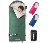 KingCamp Saco de Dormir Infantil de algodón, Ligero e Impermeable, Apto para Camping en Interiores y Exteriores, para niños de 10 a 12 años (hasta 100-140 cm), Verde
