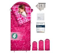 Kingcamp Saco de dormir infantil de franela de algodón, cálido y cómodo, impermeable, para 10 - 12 años (hasta 145 cm), accesorios de camping para viajes y actividades al aire libre en invierno (rosa)