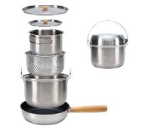 KingCamp Set de ollas Camping de Acero Inoxidable, batería de Cocina Camping con colador, ollas Camping compatibles con inducción, Ideal para Camping, Senderismo y Picnic (Set 4 Piezas sin hervidor)