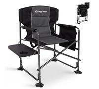 KingCamp Silla de Camping Plegable hasta 200 kg, Silla de Director con Mesa Lateral, Bolsillos Laterales y Reposabrazos Acolchados, Sillas de Pesca Portátil para Camping Exterior Interior, Negro