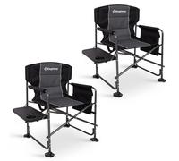KingCamp Silla de Director Camping Plegable, hasta 200 kg, Pack de 2 | Silla de Camping Plegable Acolchada para Adultos, Mesa Lateral y Bolsillos Laterales, Silla Portátil de Pesca Camping Jardín