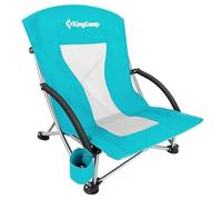 KingCamp Silla de Playa Baja Plegable Capacidad 180kg Estabilidad Doble Soporte Vertical Asiento Extra Ancho Respaldo Tela Transpirable Silla Portátil Camping Picnic Festival Cian