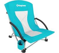 KingCamp Silla de Playa Plegable Baja Marco Reforzado hasta 180 kg Cian | Silla de Camping con Respaldo Transpirable, Asiento Ancho, Portavasos y Bolsa de Transporte para Playa, Camping y Exterior