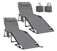 KingCamp Tumbona Plegable 180kg, Ajustable 5 Posiciones, Pack de 2, Gris | Tumbona de Jardín Plegable, Antiatrapamiento Reposacabezas Bolsillo Lateral, Silla Reclinable Portátil Resistente Camping