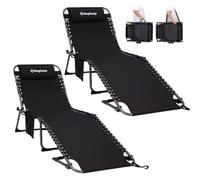 KingCamp Tumbona Plegable 180kg, Ajustable 5 Posiciones, Pack de 2, Negro | Tumbona de Jardín Plegable, Antiatrapamiento Reposacabezas Bolsillo Lateral, Silla Reclinable Portátil Resistente Camping