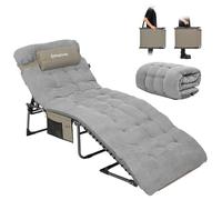 KingCamp Tumbona Plegable con 5cm Colchón, 5 Posiciones Ajustables, 180 kg | Silla Reclinable de Jardín Plegable, Reposacabezas y Bolsillo Lateral, Cama de Camping Portátil para Jardín Playa Piscina