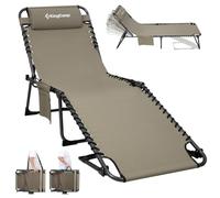 KingCamp Tumbona Plegable hasta 180 kg, Ajustable en 5 Posiciones, Beige | Tumbona de Jardín Plegable, Antiatrapamiento Reposacabezas Bolsillo Lateral, Silla Reclinable Portátil Resistente Camping