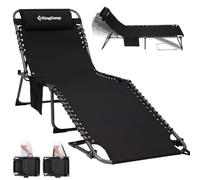KingCamp Tumbona Plegable hasta 180 kg, Ajustable en 5 Posiciones, Negro | Tumbona de Jardín Plegable, Antiatrapamiento Reposacabezas Bolsillo Lateral, Silla Reclinable Portátil Resistente Camping