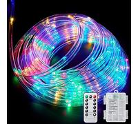 KINGCOO 200 luces LED de alambre a pilas, impermeables, alambre de cobre de 20 m, 8 modos, tira tubular colgante, luces de hadas con mando a distancia y temporizador para interior y exterior, jardín