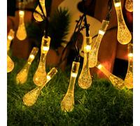 KINGCOO Guirnalda de luces solares impermeables con forma de gota de agua, 4,8 m, 20 LED, forma de lágrima, luz decorativa de hada, 8 modos para tienda de campaña al aire libre, jardín, césped, patio