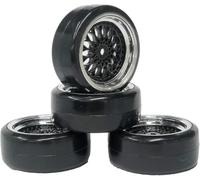 KINGCOO Juego de 4 neumáticos y ruedas de coche con radiocontrol, 63 mm, de plástico, 12 mm, hexagonal, para 1/10 RC On-Road Run-Flating Touring Racing Drifting Auto (negro plateado, offset 9 mm)