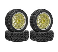 KINGCOO Juego de 4 ruedas de goma y revestimiento de plástico para coche RC On-Road Touring Racing Rallye Auto para Scx10 TRX4 Tamiya WR8 HPI HSP TT02 (oro plata, 75 mm A)