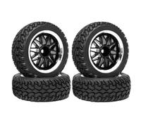 KINGCOO Juego de 4 ruedas de goma y revestimiento de plástico para coche RC On-Road Touring Racing Rallye Auto para Scx10 TRX4 Tamiya WR8 HPI HSP TT02 (negro plata, 75 mm-A)