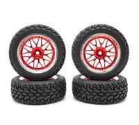 KINGCOO Juego de 4 ruedas de goma y revestimiento de plástico para coche RC On-Road Touring Racing Rallye Auto para Scx10 TRX4 Tamiya WR8 HPI HSP TT02 (rojo plata, 75 mm A)