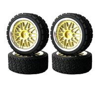 KINGCOO Juego de 4 ruedas de goma y revestimiento de plástico para coche RC Rally 1/10 RC On-Road Touring Racing Rallye Auto para Scx10 TRX4 Tamiya WR8 HPI HSP TT02 (oro plata, 66 mm)
