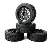 KINGCOO Juego de 4 ruedas de goma y revestimiento de plástico para coche RC Rally 1/10 RC On-Road Touring Racing Rallye Auto para Scx10 TRX4 Tamiya WR8 HPI HSP TT02 (negro, 66 mm)