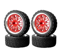 KINGCOO Juego de 4 ruedas de goma y revestimiento de plástico para coche RC Rally 1/10 RC On-Road Touring Racing Rallye Auto para Scx10 TRX4 Tamiya WR8 HPI HSP TT02 (rojo plata, 66 mm)