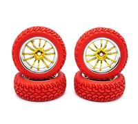 KINGCOO Juego de 4 ruedas de goma y revestimiento de plástico para coche RC Rally 1/10 RC On-Road Touring Racing Rallye Auto para Scx10 TRX4 Tamiya WR8 HPI HSP TT02 (oro plata, 75 mm-B)