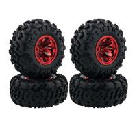 KINGCOO Juego de 4 ruedas y neumáticos RC Monster Truck, neumáticos de goma de 130 mm y llantas de plástico para coche 1/10 RC Crawler Auto para HIMOTO SCX10 TRX4 HSP HPI Tamiya Kyosho (6 radios rojo)