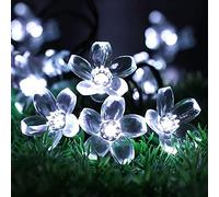 KINGCOO Lámparas Solares de Flor Cadena Exterior Jardín, Impermeable 7m 50LED Melocotón Flor Guirnalda Luces de Hadas Luz para Partido Boda Patio Navidad Festival Decoración(Blanco)