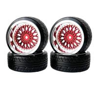 KINGCOO Neumáticos de coche RC Drift, 4 unidades, 62 mm, de plástico duro, llantas para ruedas 1:10 RC On Road Run-Flating Racing Driftwagen para Tamiya HSP HPI Kyosho piezas de repuesto (rojo plata