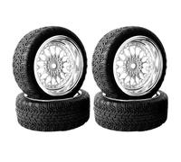KINGCOO Neumáticos de coche RC Drift, 4 unidades, 65 mm de goma y revestimiento de plástico, juego de llantas para coches de carreras 1/10 RC On-Road Touring para HSP HPI Kyosho Tamiya (plata
