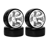 KINGCOO - Ruedas y neumáticos para coche RC Drift, 4 unidades, 63 mm, llantas de plástico para Tamiya HSP HPI Kyosho 1/10 On-Road Racing Driften Auto Piezas de repuesto (6 agujeros, plata)