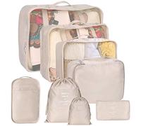 kingdalux - Juego de 8 cubos de equipaje para maletas, almacenamiento con compresión, organizadores de viaje, con bolsa de ropa sucia, para zapatos, ropa interior, hombres y mujeres