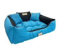 KingDog Cama para Perros y Gatos con Dos Cojines, cojín para Perros, Cama para Mascotas, Lavable, Material de PVC Impermeable (M 75 x 65 cm, Azul)