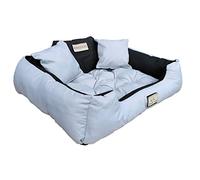 KingDog Cama para Perros y Gatos con Dos Cojines Cojín para Perros Cesta para Mascotas Material PVC Impermeable Lavable (XL 115 x 95cm, Gris Claro)