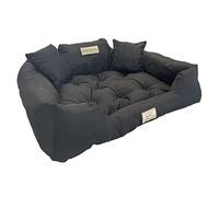 KingDog Cama para Perros y Gatos con Dos Cojines Cojín para Perros Cesta para Mascotas Material PVC Impermeable Lavable (XL 115 x 95cm, Negro)