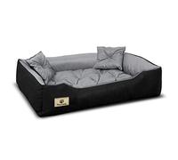 KingDog Prestige Cama para Perros y Gatos con Cojín Codura Cama para Perros Cesto para Mascotas Material Impermeable Lavable (145x115cm / 130x100, Gris/Negro)