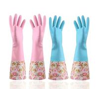 KINGFINGER Guantes de goma impermeables para lavar platos, sin látex, 2 pares de guantes de limpieza para el hogar con forro flocado de largo medio