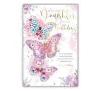 Kingfisher Cards Tarjeta de cumpleaños para hija - Elegante diseño de mariposa y floral - Tarjeta de feliz cumpleaños para ella - Acabado de aluminio