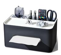 KINGFOM Caja de pañuelos con 2 compartimentos, caja de pañuelos de piel sintética, caja de pañuelos multifuncional, caja de pañuelos con estante, organizador de escritorio para oficina, hogar, baño