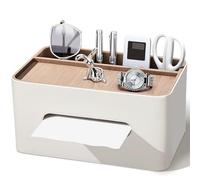 KINGFOM Caja de pañuelos con 2 compartimentos, caja de pañuelos de piel sintética, caja de pañuelos multifuncional, caja de pañuelos con estante, organizador de escritorio para oficina, hogar, baño